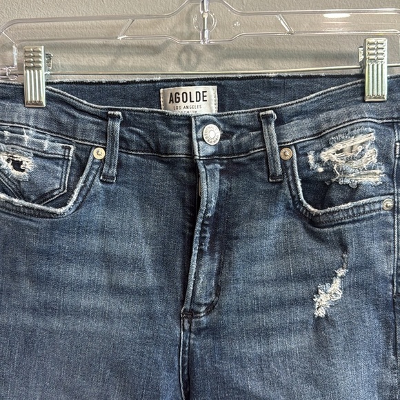 AGolde Blue Ankle Cropped Jeans with Distressed Details - Picture 2 of 8